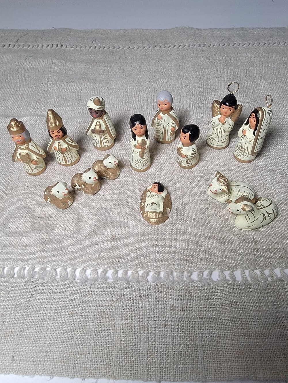 Vintage Tonala Mexican Folk Art Pottery Miniature Nativity 14pc Set
